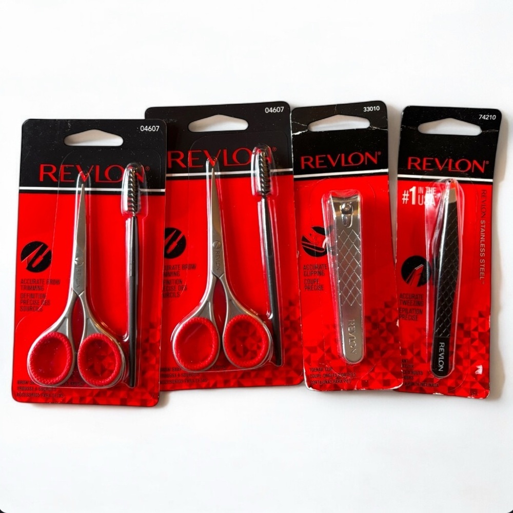 Lot of Revlon Beauty Tools - (2) Brow Trimmers, Toenail Clipper & Slant Tweezers